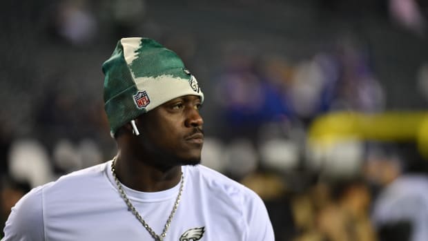 Philadelphia Eagles wide receiver A.J. Brown (11) during warmups before NFC divisional round game against the New York Giants at Lincoln Financial Field.